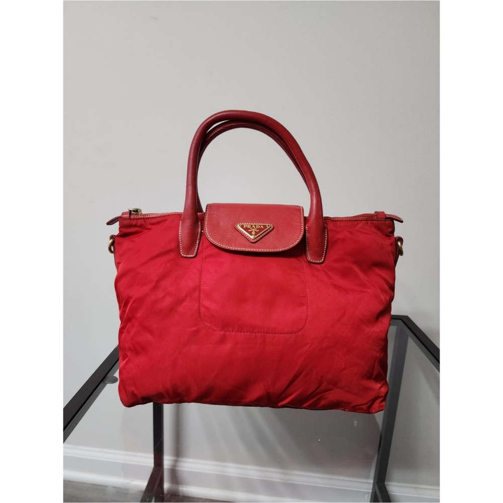 Prada Nylon Saffiano-Trimmed Tessuto Tote Red - Picture 3 of 15